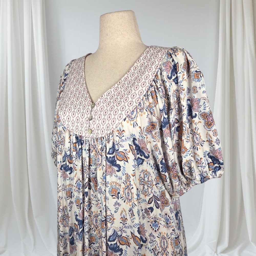 Lucky Brand Floral Puff Sleeve Midi Dress‎ Women's M Cottagecore Prairie Boho